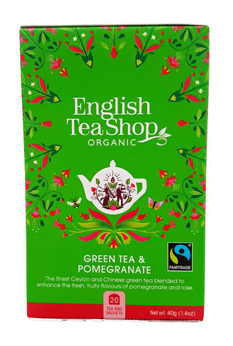 English Tea Shop Fairtrade and Organic Green Tea Pomegranate 20 Teabags