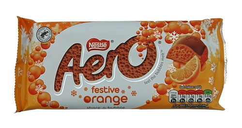 Nestle Aero Orange Festive Block, Luftige Milchschoko mit Orangenaroma 90g