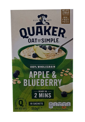 Quaker Oatso Simple Apple & Blueberry Porridge, 10 x 36g
